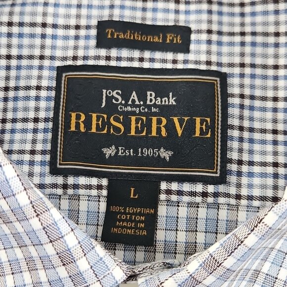 Jos A Bank Reserve Shirt Men's L Grey Blue Check EUC Egyptian Cotton Traditional - Picture 7 of 15